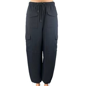 Aritzia Wilfred Women's Black High Waist Drawstring Baggy Cargo Trousers Pants 2